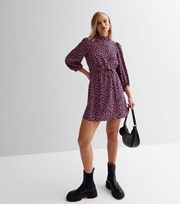 New Look Pink Leopard Print High Neck Belted Mini Tunic Dress